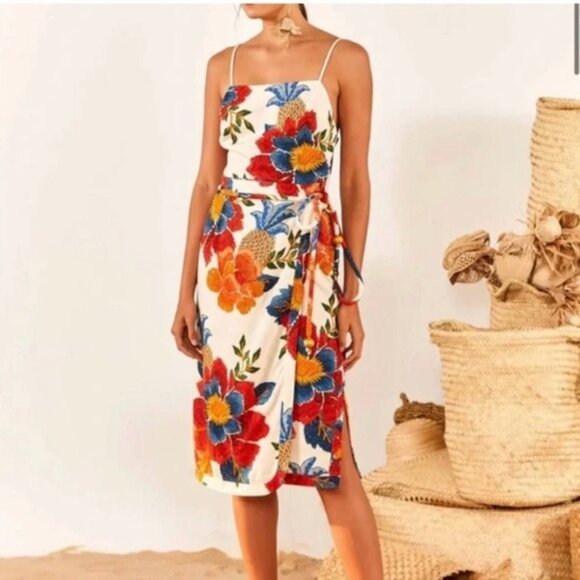 FARM RIO Linen Blend Dress Pineapple Flowers Prinr Size Small NWT - Picture 15 of 16